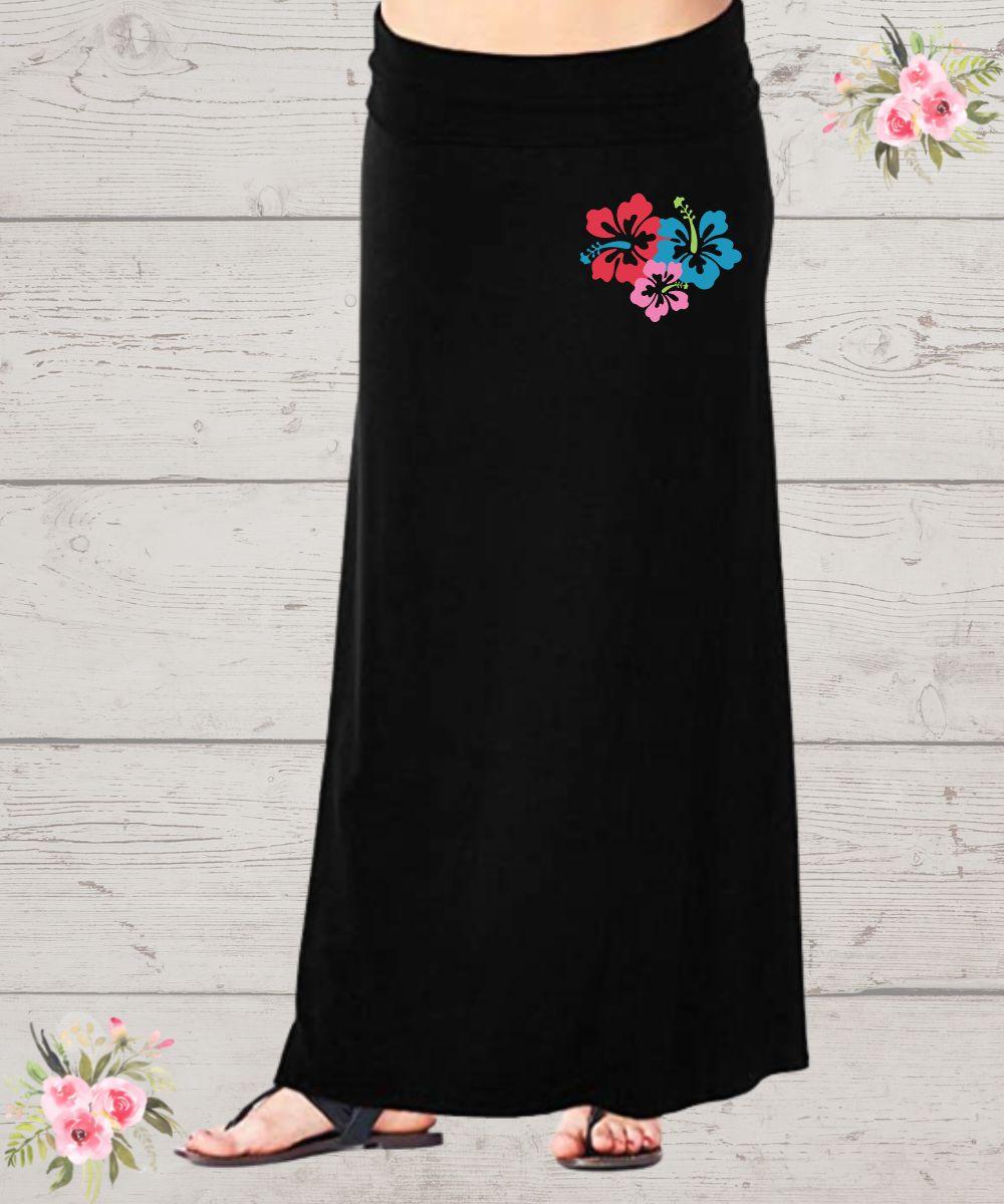 Floral Black Maxi Skirt - Wine Expressions